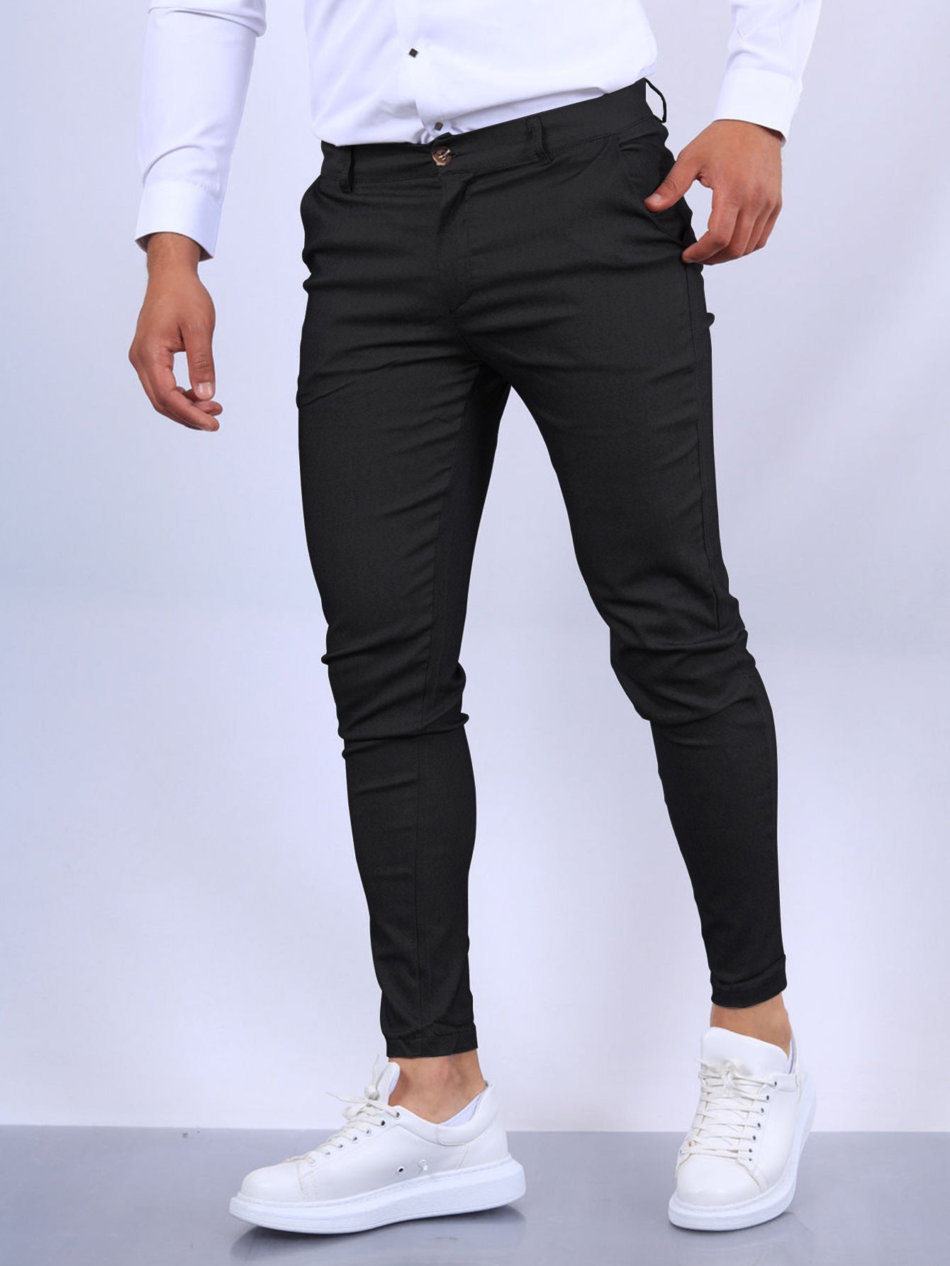 Solid Color Textured Casual Tappered Pants