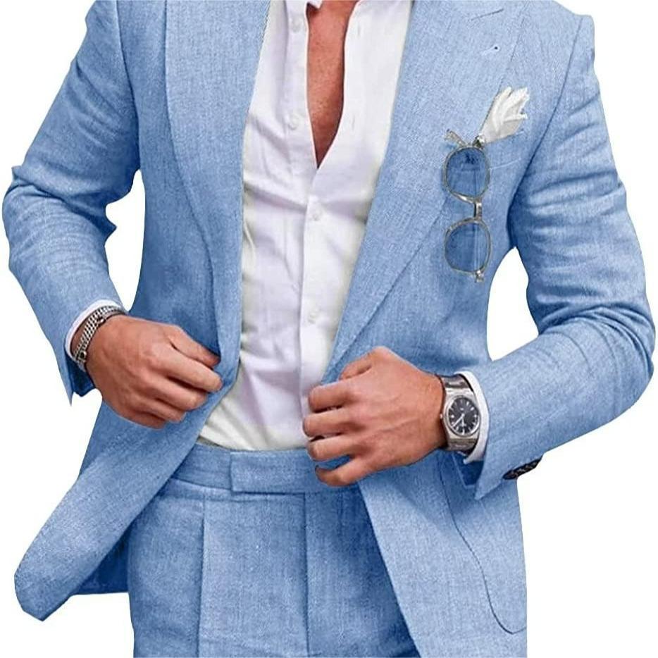 Men's Large Single Row One Button Solid Color Two-piece Set