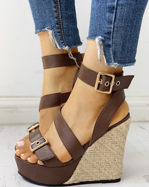 Straw Woven Wedge High Heel