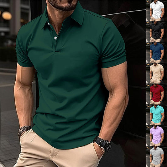 Summer Short Sleeve Solid Color Button Lapel Polo Shirt