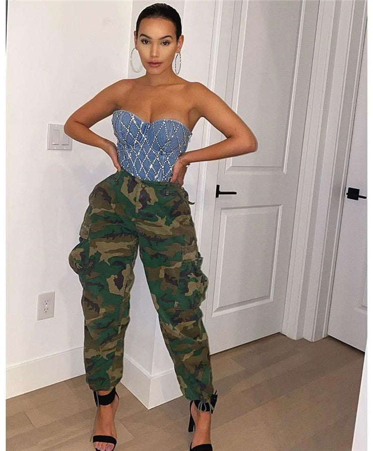 Women's Fashion Workwear Casual Camouflage Cropped Pants