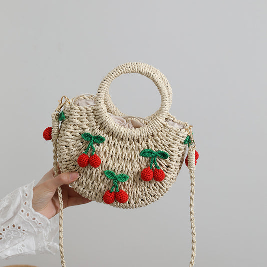 Cute Cherry Small Straw Braided Bag