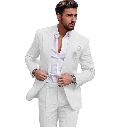 Men's Large Single Row One Button Solid Color Two-piece Set