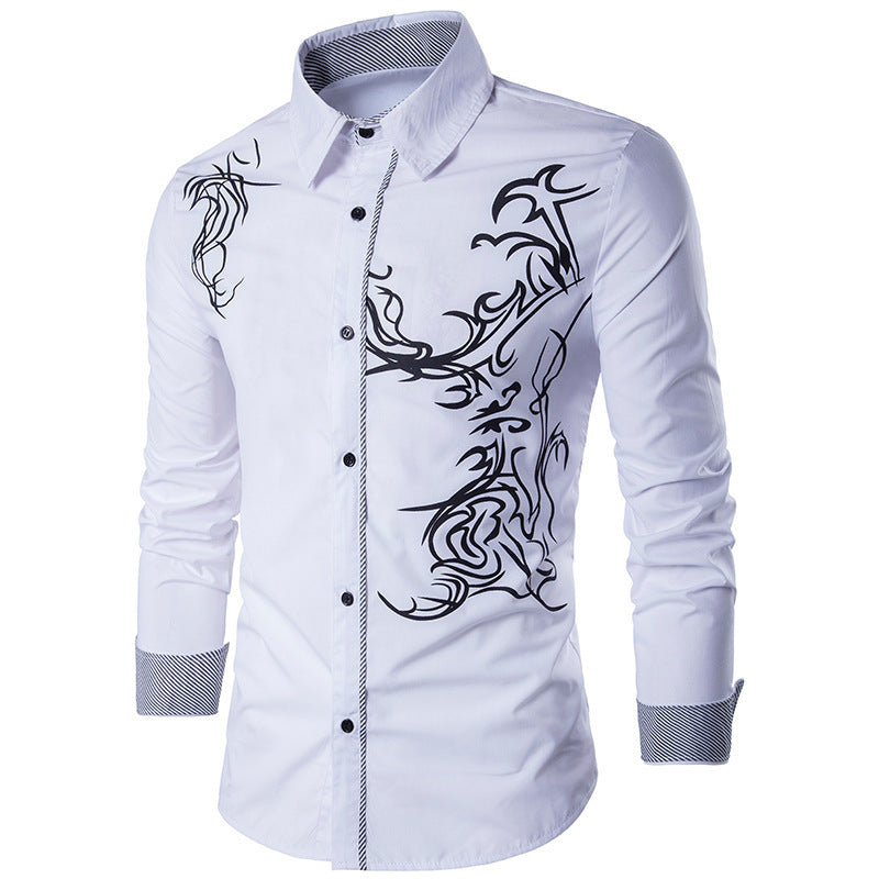 Long-sleeved Dragon Print Long-sleeved Slim Shirt