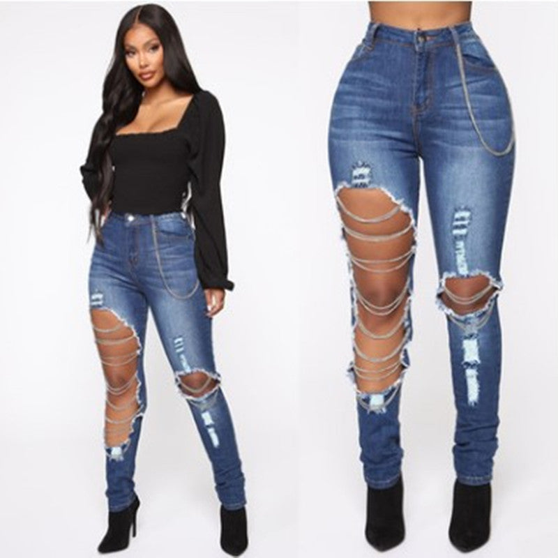 Casual Simple Ripped Jeans