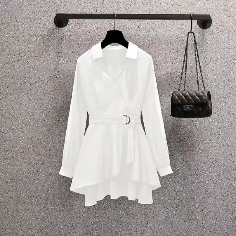 Large Size Women's Fashionable Fitted Waist Figure Flattering Shirt