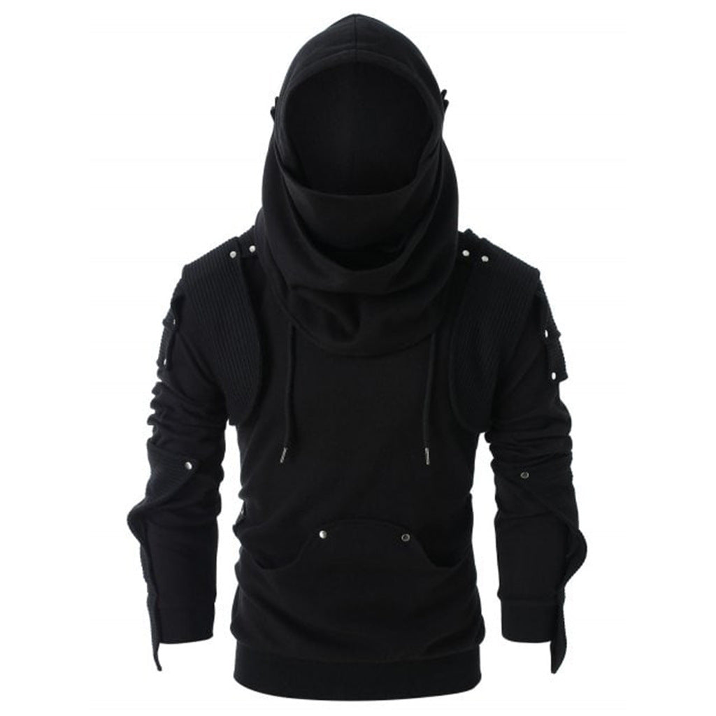 Men's Retro Masked Rivet Long Sleeved Hooded Sweatshirt Style