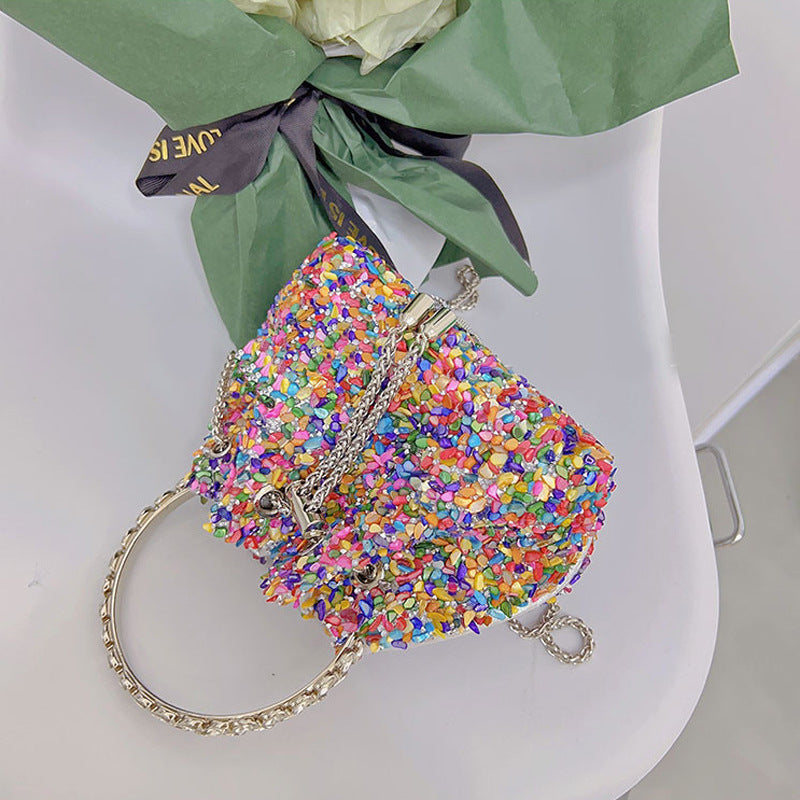 Chain Tassel Sequins One Shoulder Bucket Bag