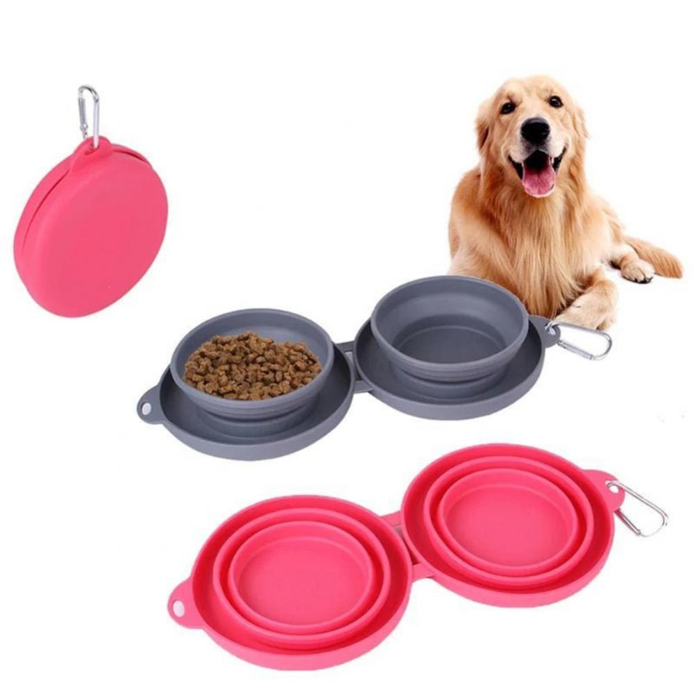 Rubber Foldable Double Pet Feeding Bowl