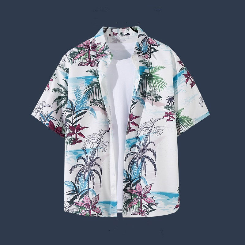 Hawaiian Beach Flower Shirt Short Sleeve Men's Loose Casual Shirt Coat