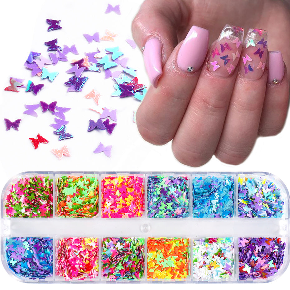 Symphony butterfly sequin nail