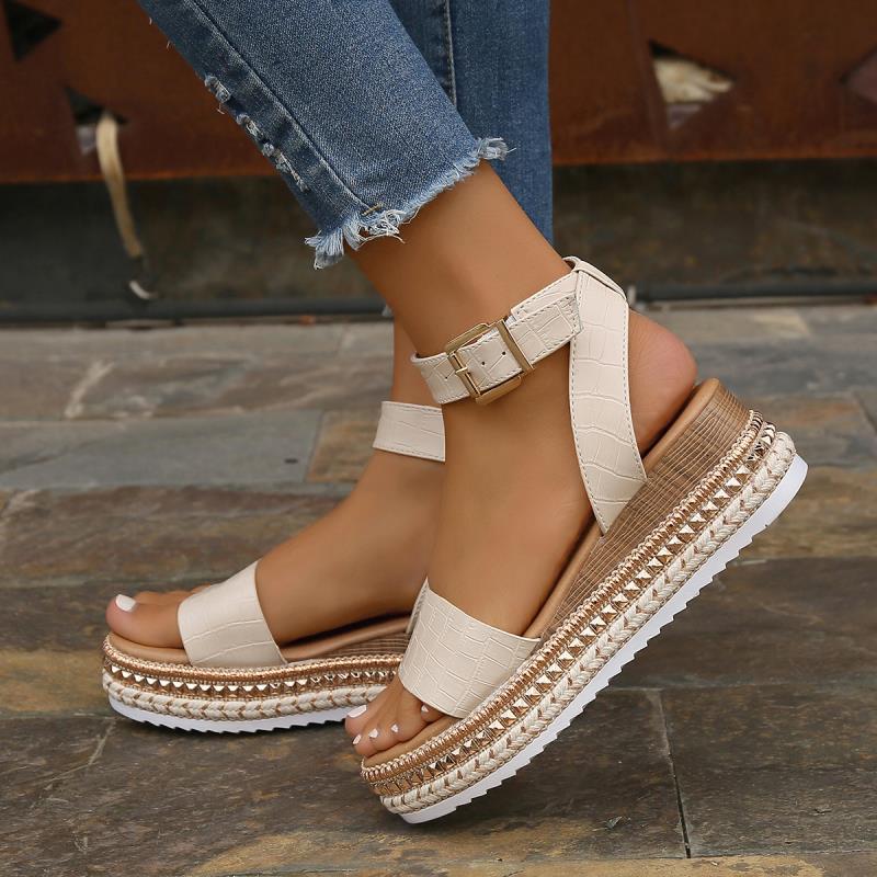 Summer Buckle Strap Hemp Wedge Platform Sandals