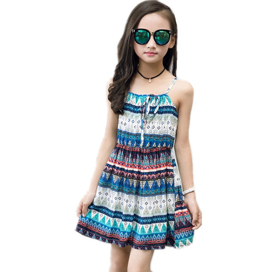 Summer Korean version of the big children's cotton silk dress girl floral dress skirt skirt children's beach skirt