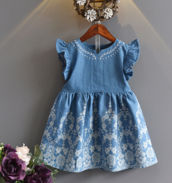 Girls Embroidered Solid Color Princess Dress