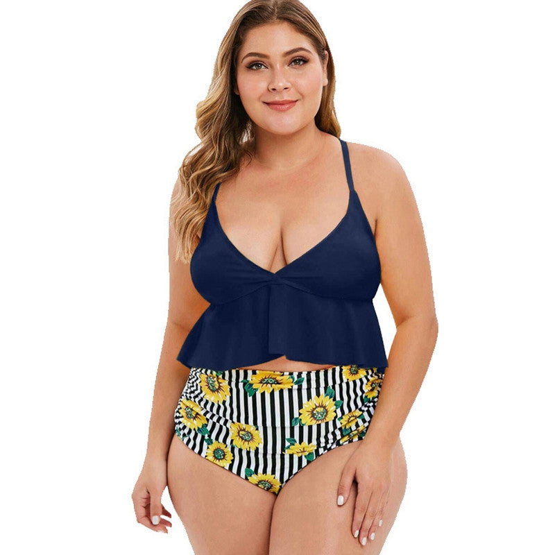 Large size split color swimsuit