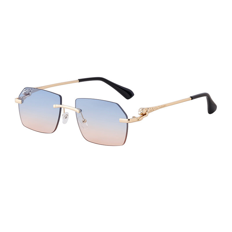 Frameless Trimming Leopard Temple Men Retro Square Frame Driving Sunglasses