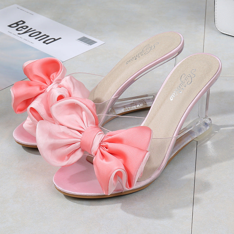 Bow Detail Simple Wedge Sandals