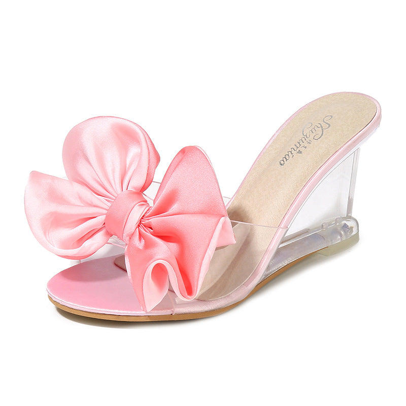 Bow Detail Simple Wedge Sandals