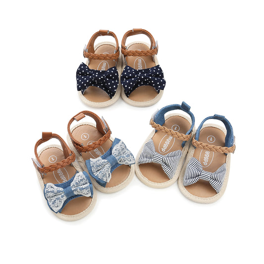 Bow Lace Baby Cloth Sole Sandals