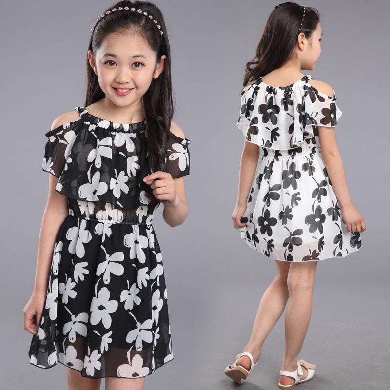 Girls Korean Sling Dress Childrens Flower Chiffon Dress