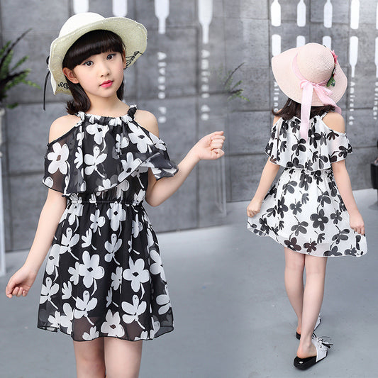 Girls Korean Sling Dress Childrens Flower Chiffon Dress