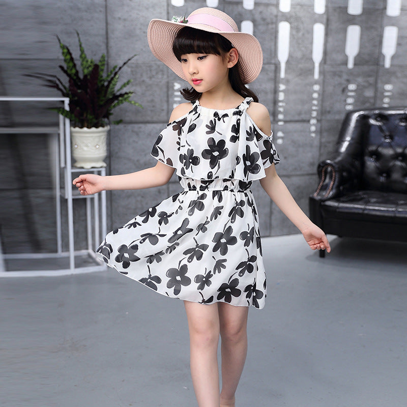 Girls Korean Sling Dress Childrens Flower Chiffon Dress