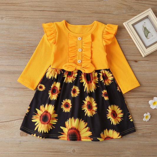 Children's Sunflower Pit Long Sleeve Dress