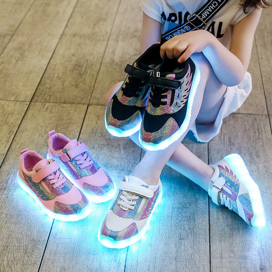 USB Rechargeable Children's Light-Up Breathable Shoes