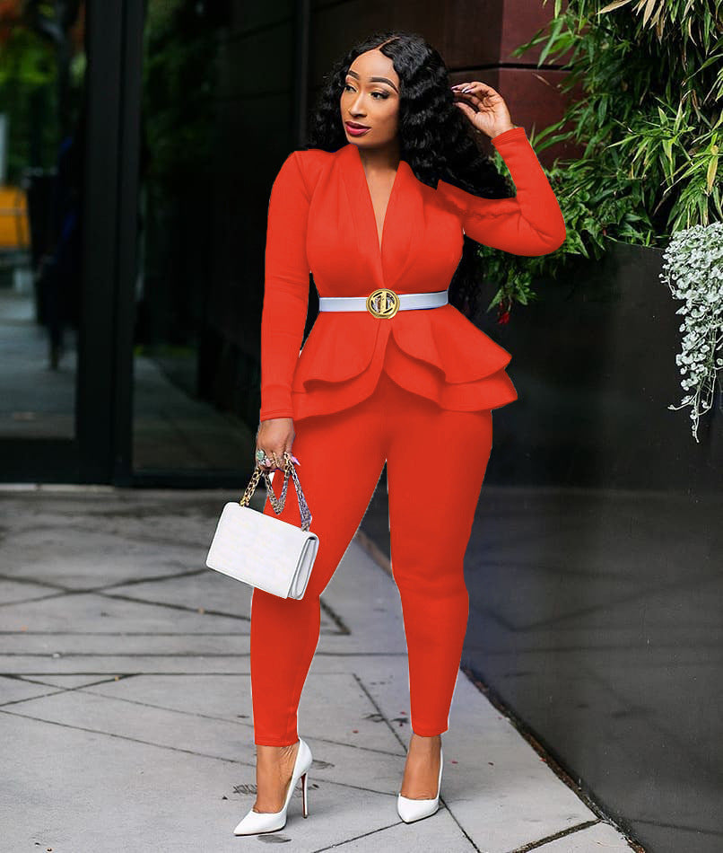 Elastic 2 Two Piece Set Top and Pants Suit