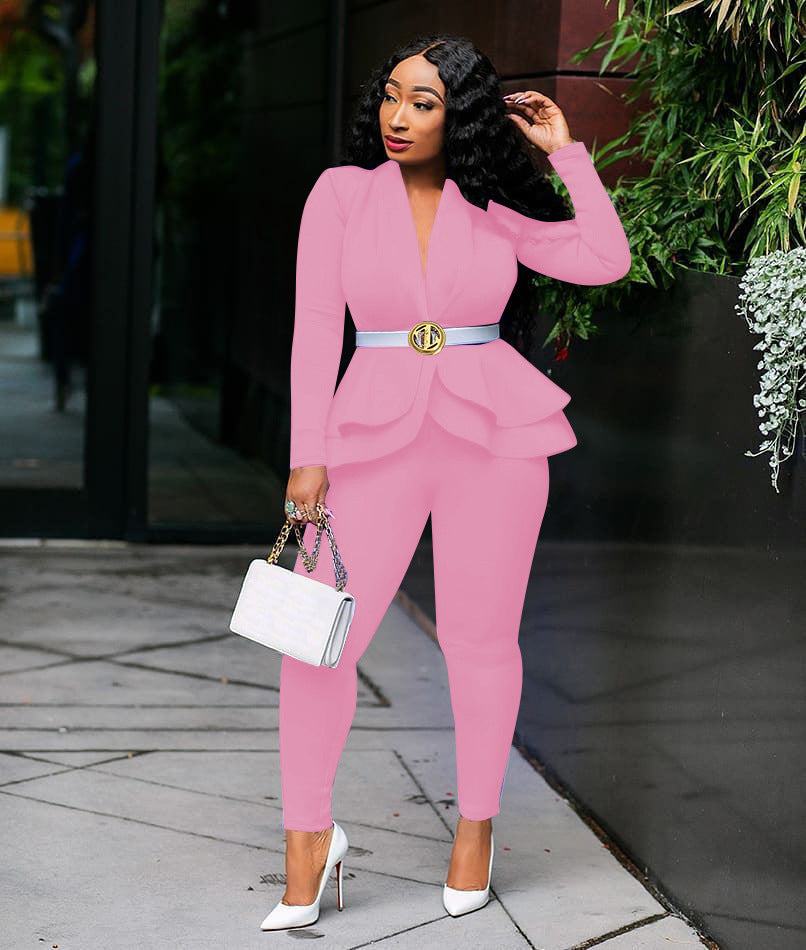 Elastic 2 Two Piece Set Top and Pants Suit