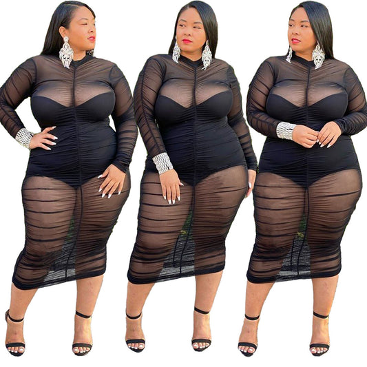 Plus Size Long Sleeve Dress with Bodysuit Lining