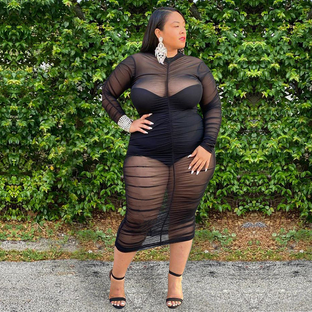 Plus Size Long Sleeve Dress with Bodysuit Lining