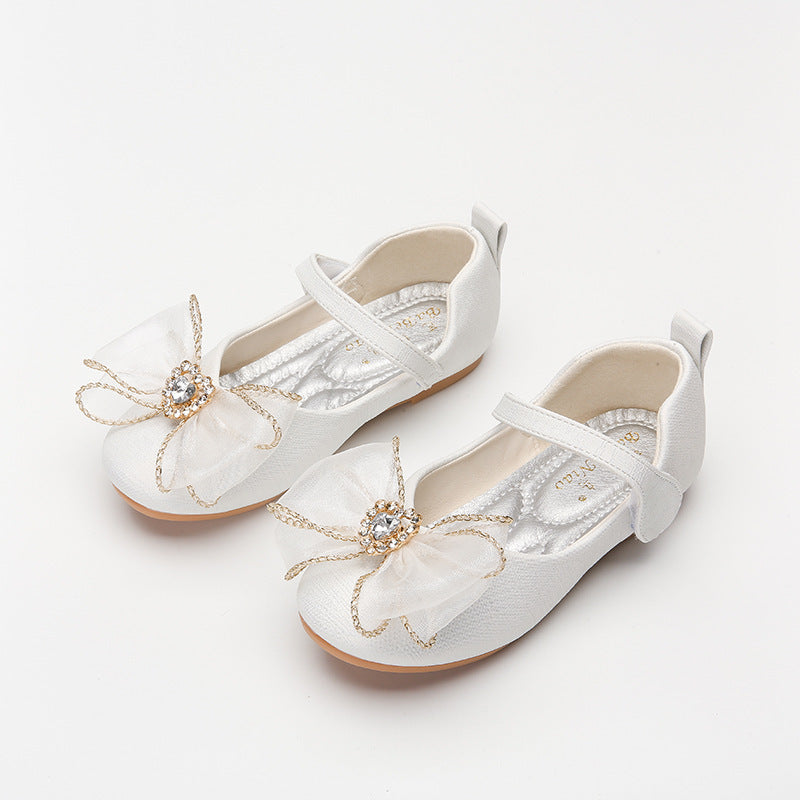 Cute Bow Rhinestone Soft Sole Flat Shoes