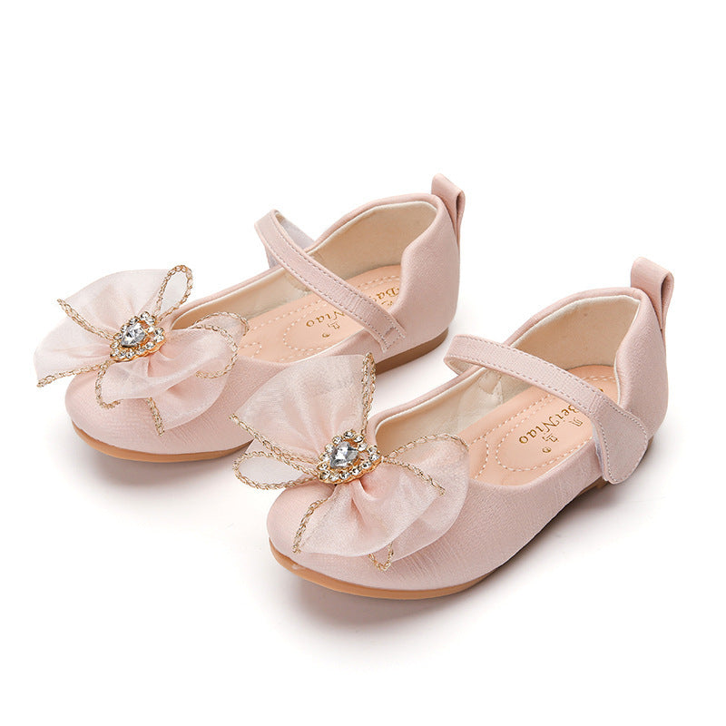 Cute Bow Rhinestone Soft Sole Flat Shoes