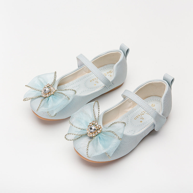 Cute Bow Rhinestone Soft Sole Flat Shoes