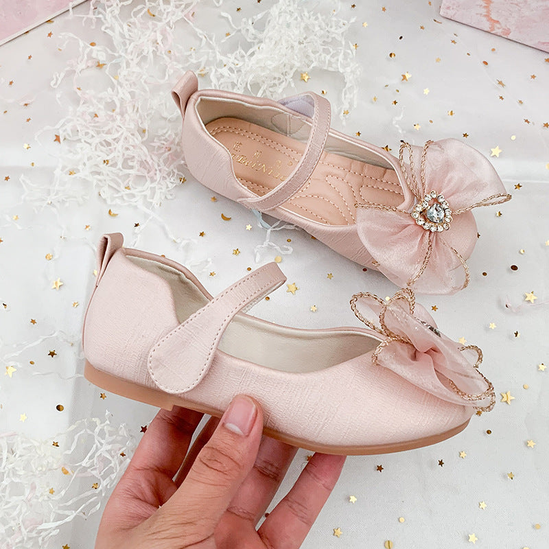 Cute Bow Rhinestone Soft Sole Flat Shoes