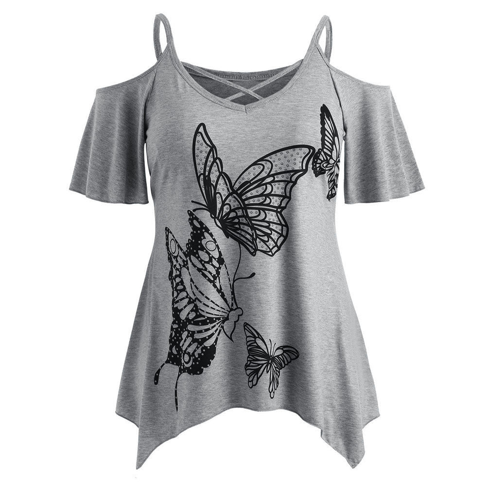 Summer Large Size Women's Butterfly Print T-Shirt Women