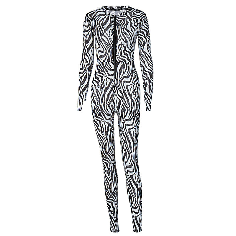 Fashion Printed Zipper Jumpsuit