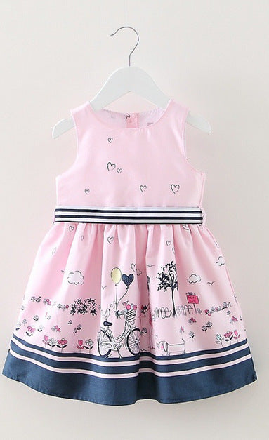 Girls Princess Dress With Printed Vest