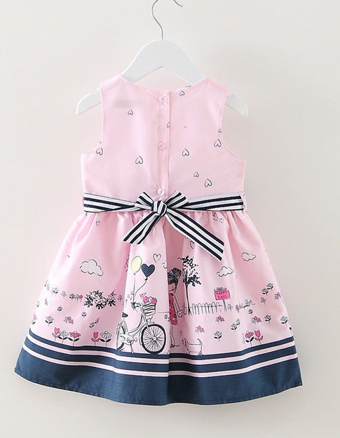 Girls Princess Dress With Printed Vest