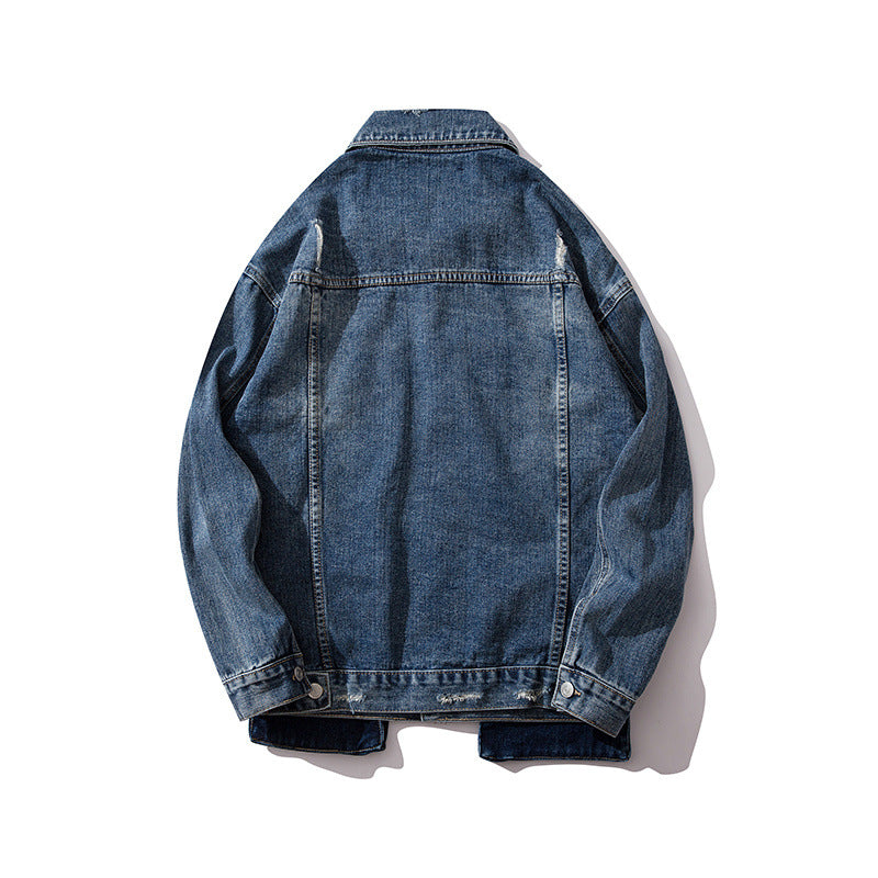 Loose denim overalls jacket three-dimensional pocket