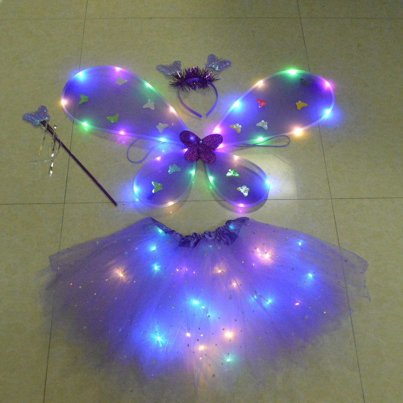 Glowing Butterfly Wings Flower Fairy Stick Three-piece Set