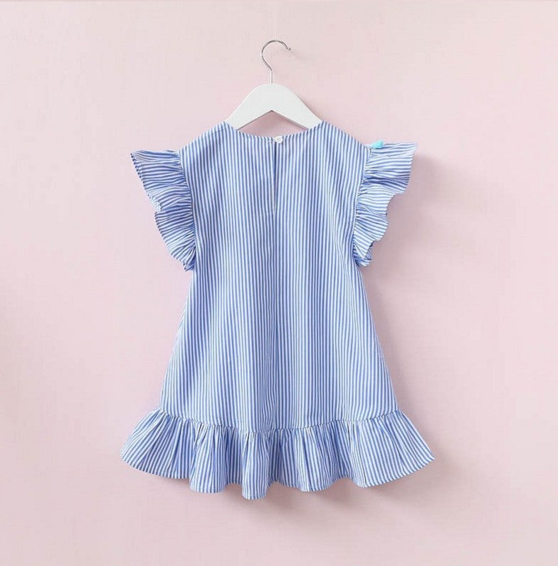 Fringed vertical stripe ruffle dress