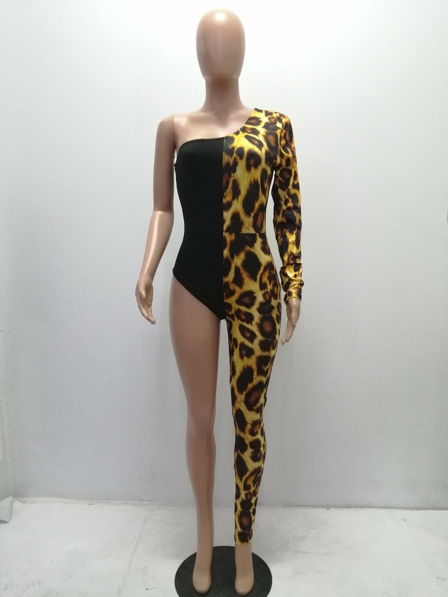 Asymmetrical leopard print jumpsuit