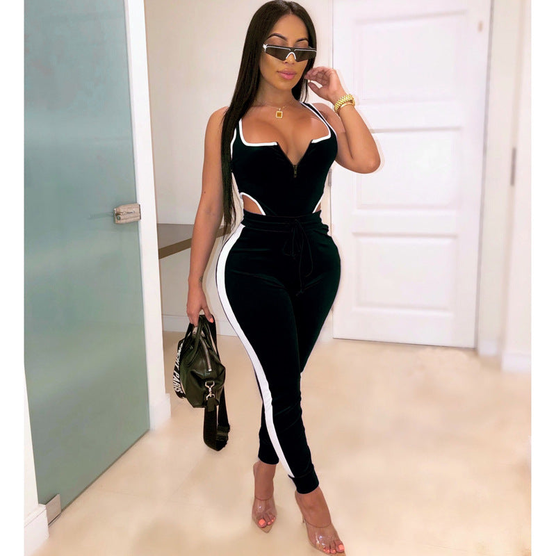 Sleeveless cutout zipper jumpsuit