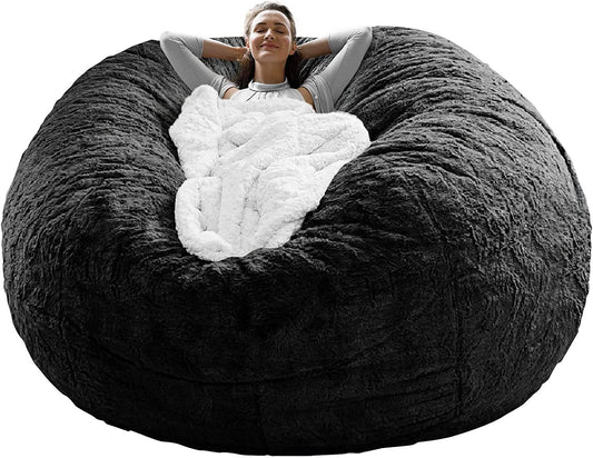 Big Round Soft Fluffy PV Velvet Sofa Cover 5ft Black