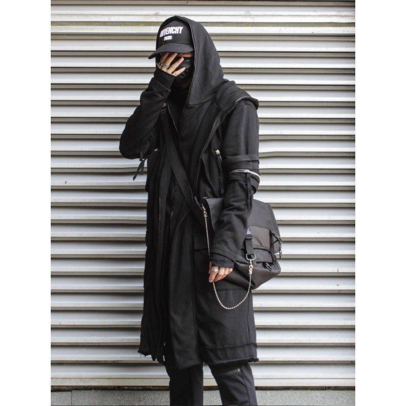 Men's Long Dark Cloak Jacket with Hood