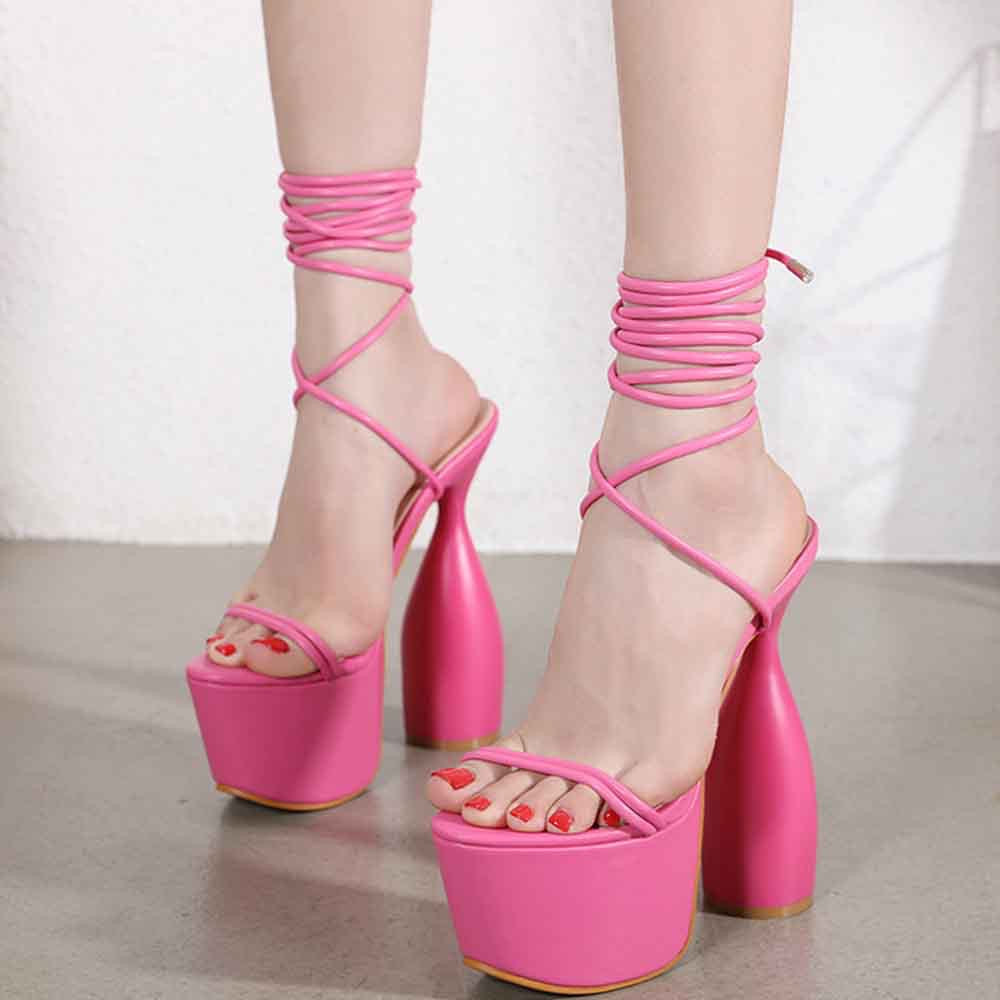 Cross Straps Thick-soled High-heeled Sandals