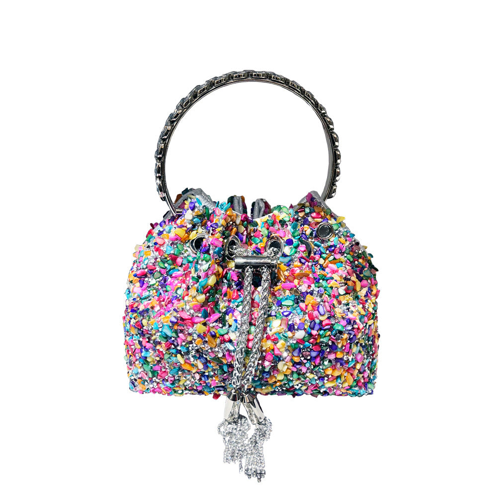 Chain Tassel Sequins One Shoulder Bucket Bag