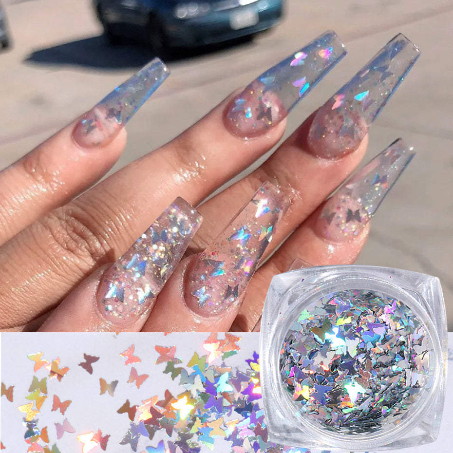 Symphony butterfly sequin nail